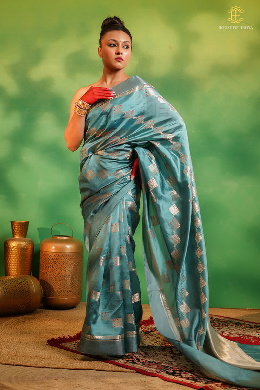 Banarasi Katan Meenakari Silk Blue