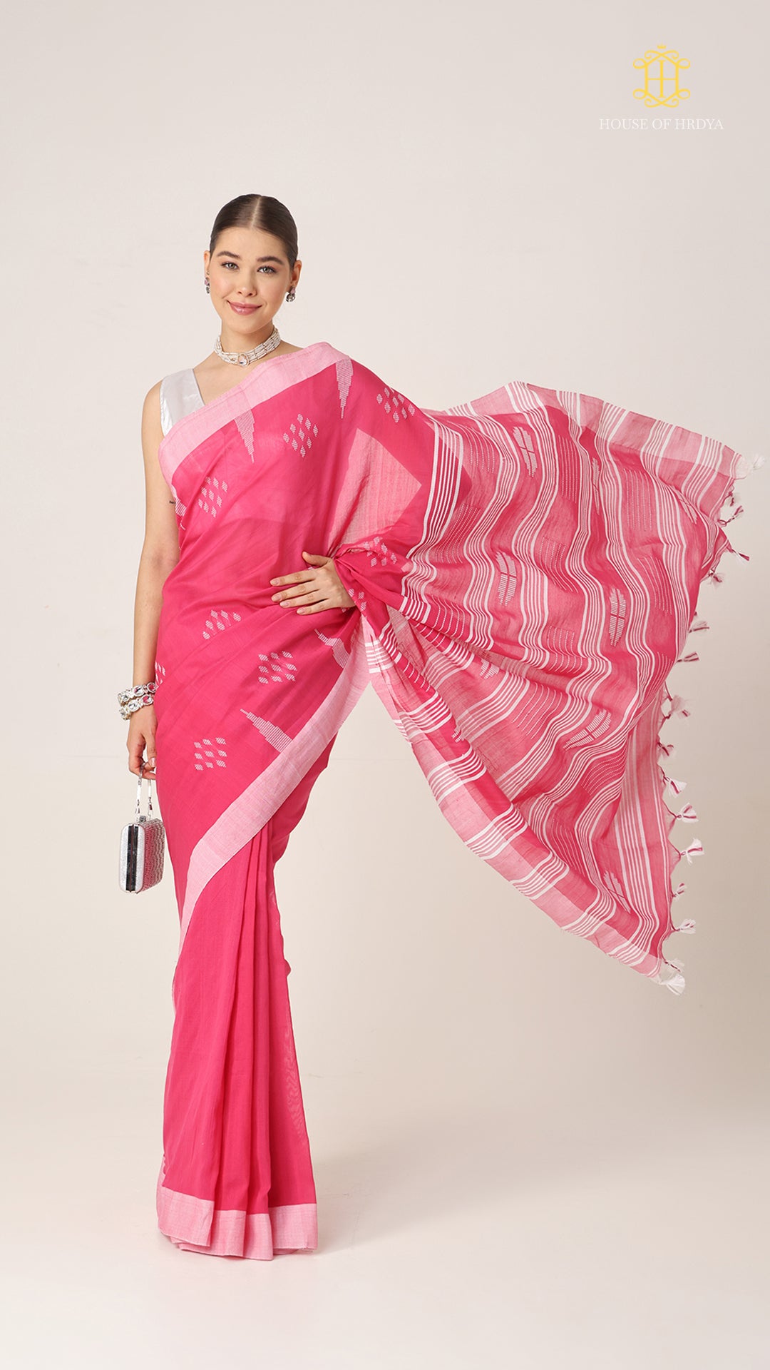 Nirva Jamdani Pink Saree