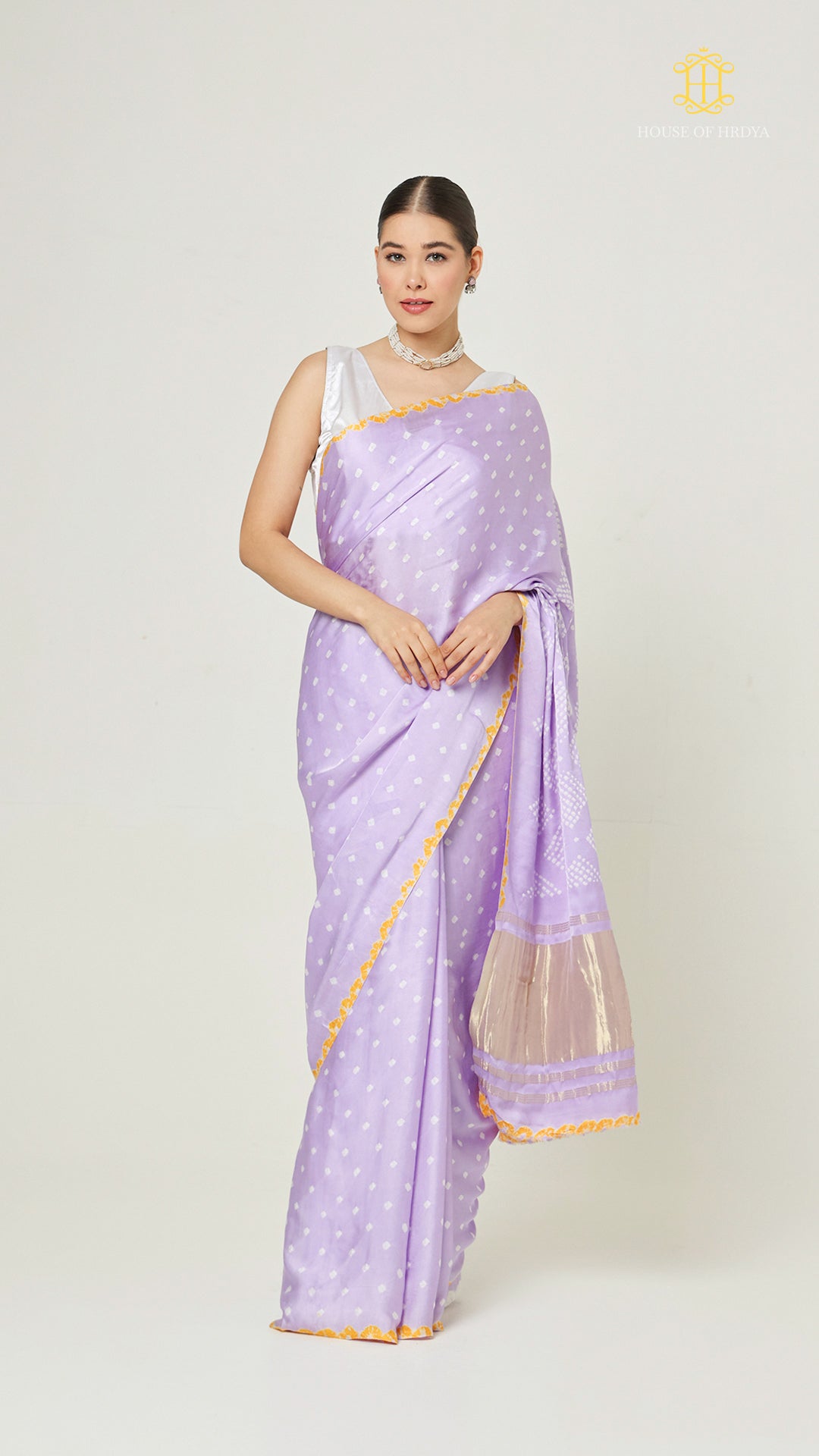 Bandhani Lavender with Lagda Patta Pallu