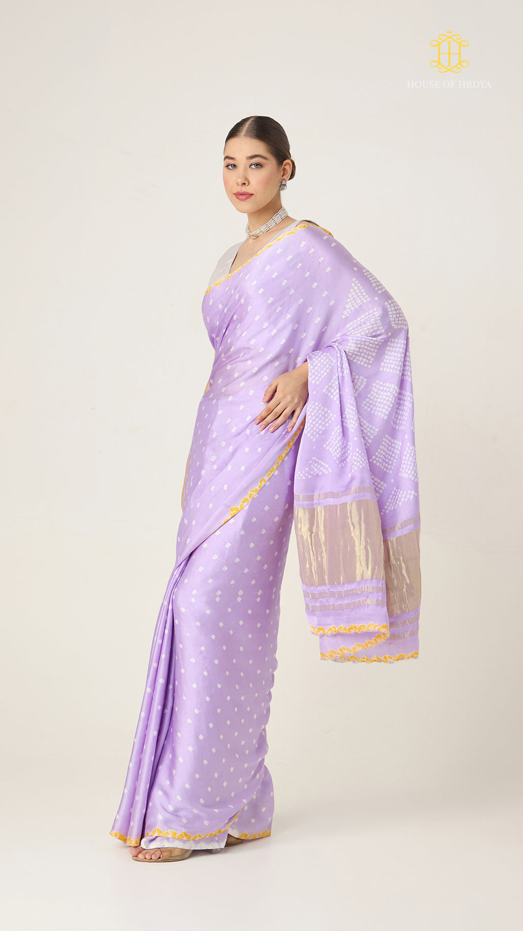 Bandhani Lavender with Lagda Patta Pallu