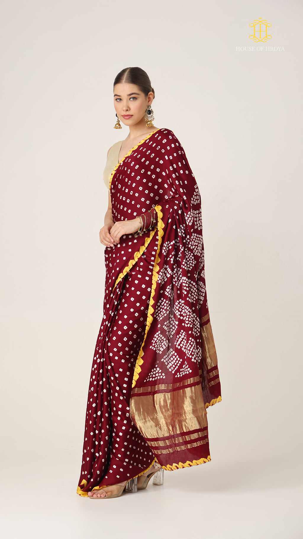 Bandhani Maroon with Lagda Patta Pallu