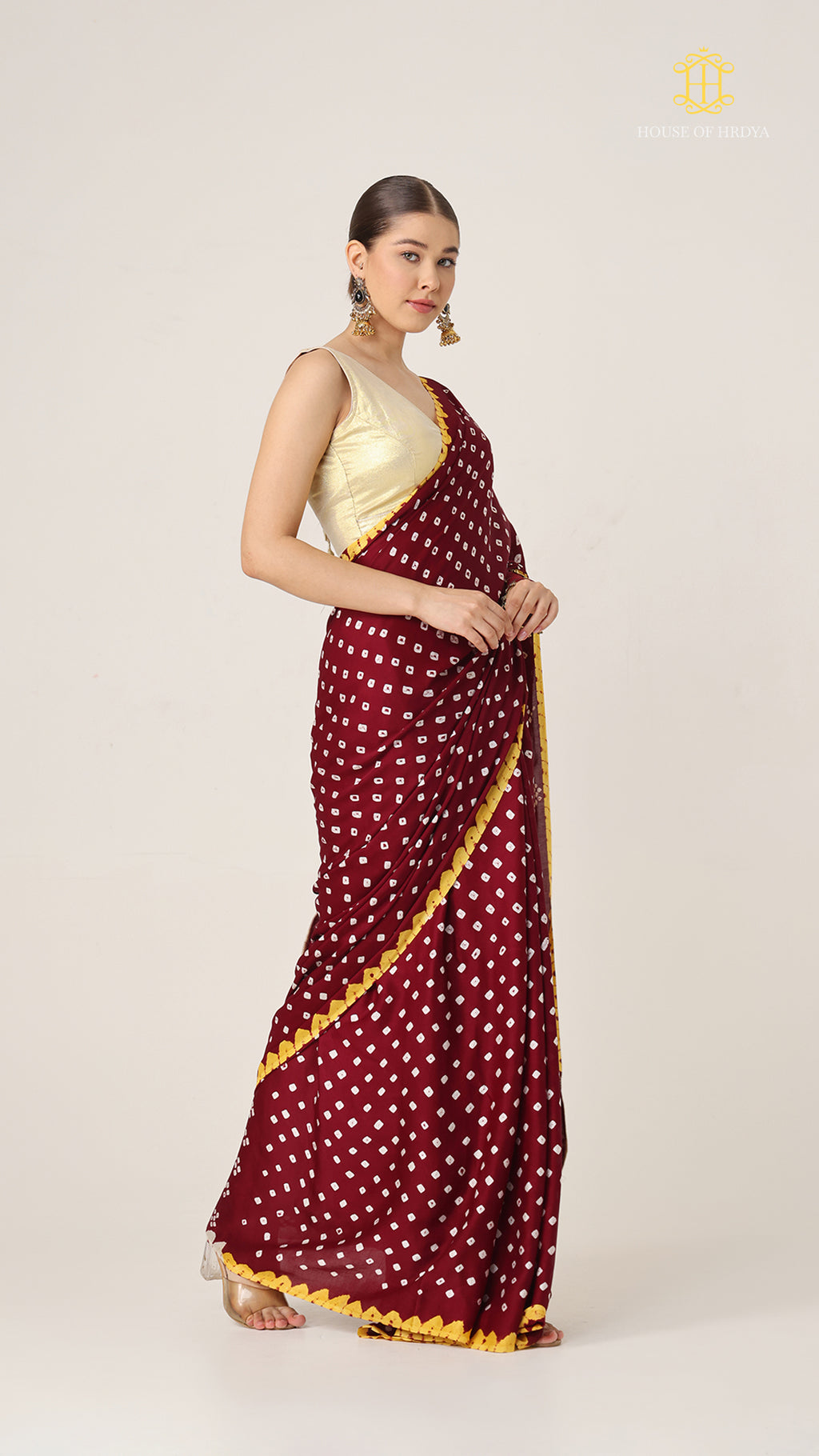 Bandhani Maroon with Lagda Patta Pallu