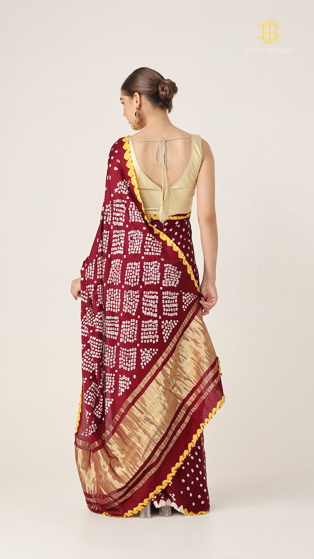 Bandhani Maroon with Lagda Patta Pallu