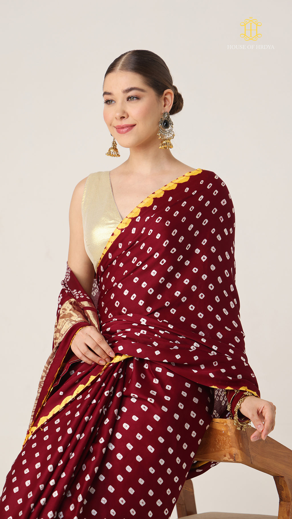 Bandhani Maroon with Lagda Patta Pallu