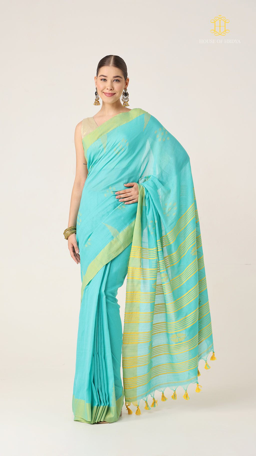 Nirva Jamdani Blue Saree