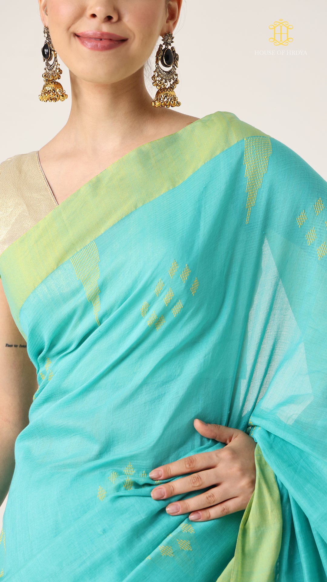 Nirva Jamdani Blue Saree