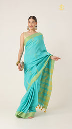 Nirva Jamdani Blue Saree