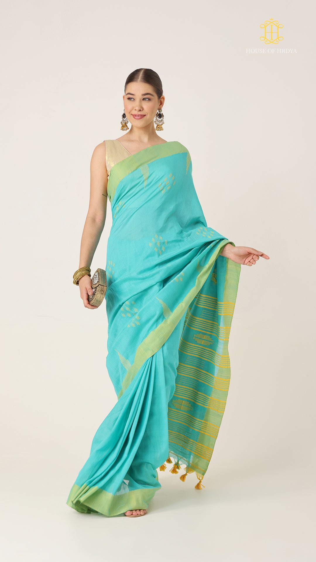 Nirva Jamdani Blue Saree