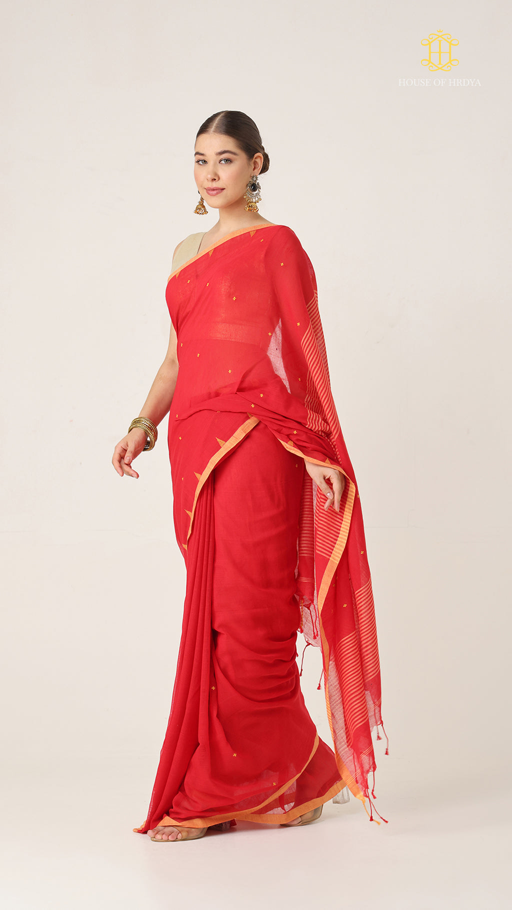 Nirva Mul Cotton Jamdani Plain - Red