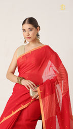 Nirva Mul Cotton Jamdani Plain - Red