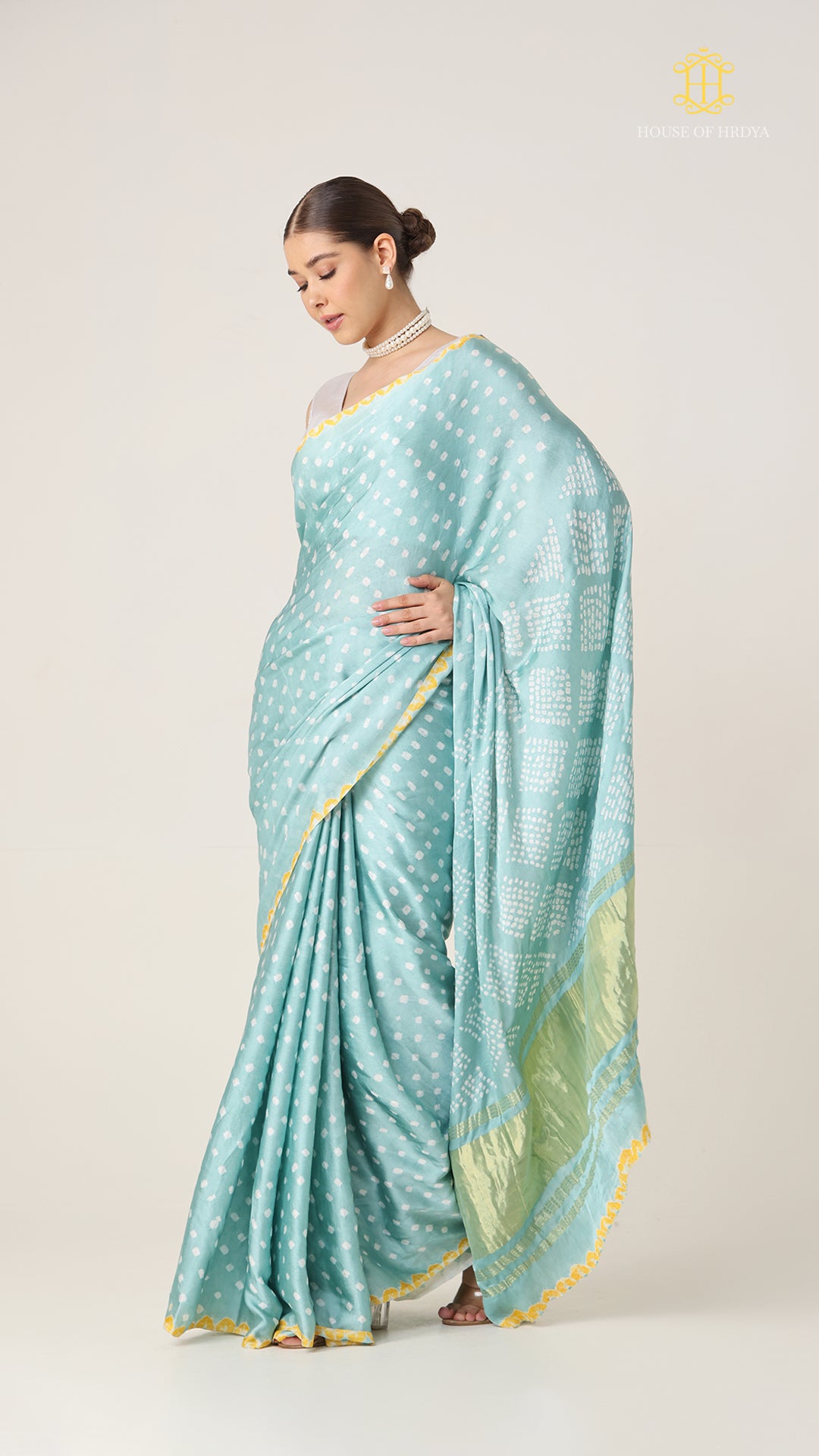 Bandhani Sky Blue with Lagda Patta Pallu