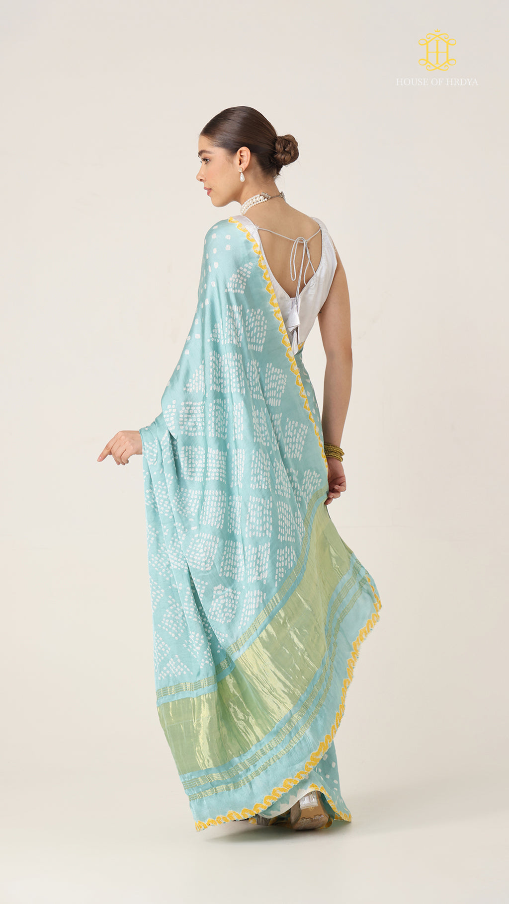 Bandhani Sky Blue with Lagda Patta Pallu