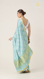 Bandhani Sky Blue with Lagda Patta Pallu