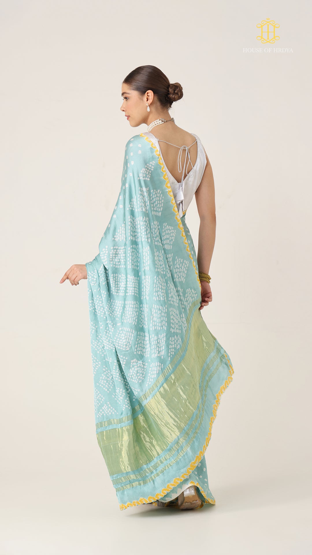Bandhani Sky Blue with Lagda Patta Pallu