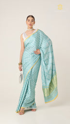 Bandhani Sky Blue with Lagda Patta Pallu