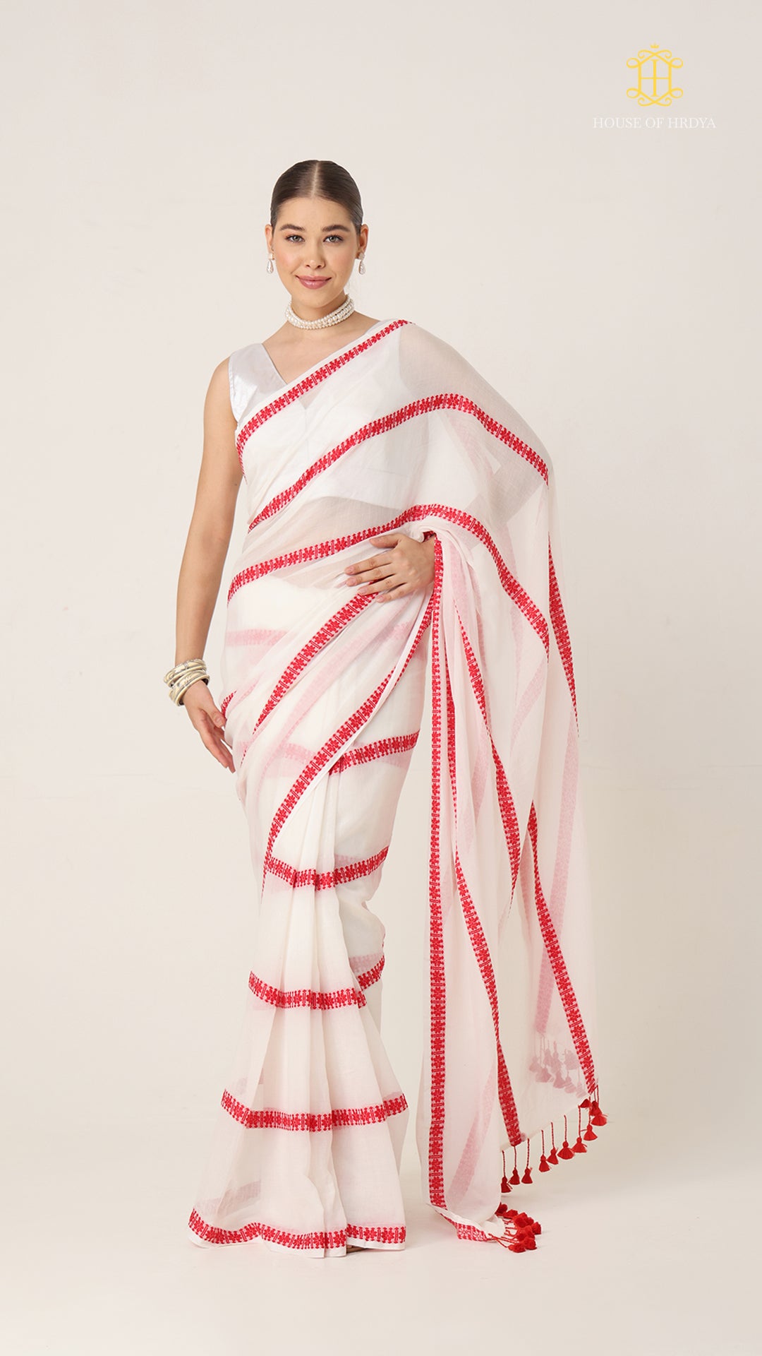 Red White Puja Collection Saree Main image