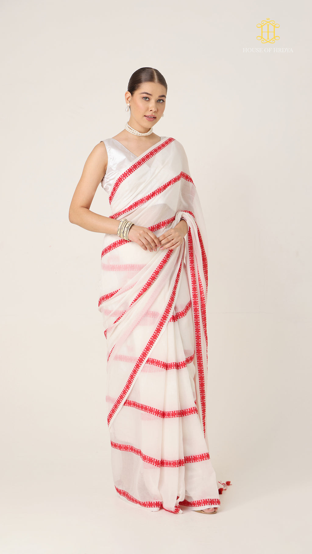 Red White Puja Collection Saree