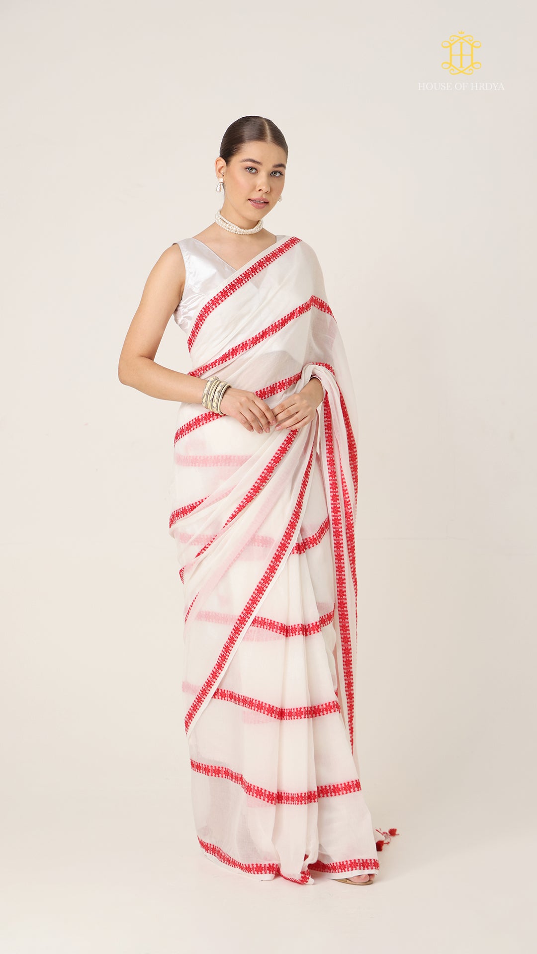 Red White Puja Collection Saree