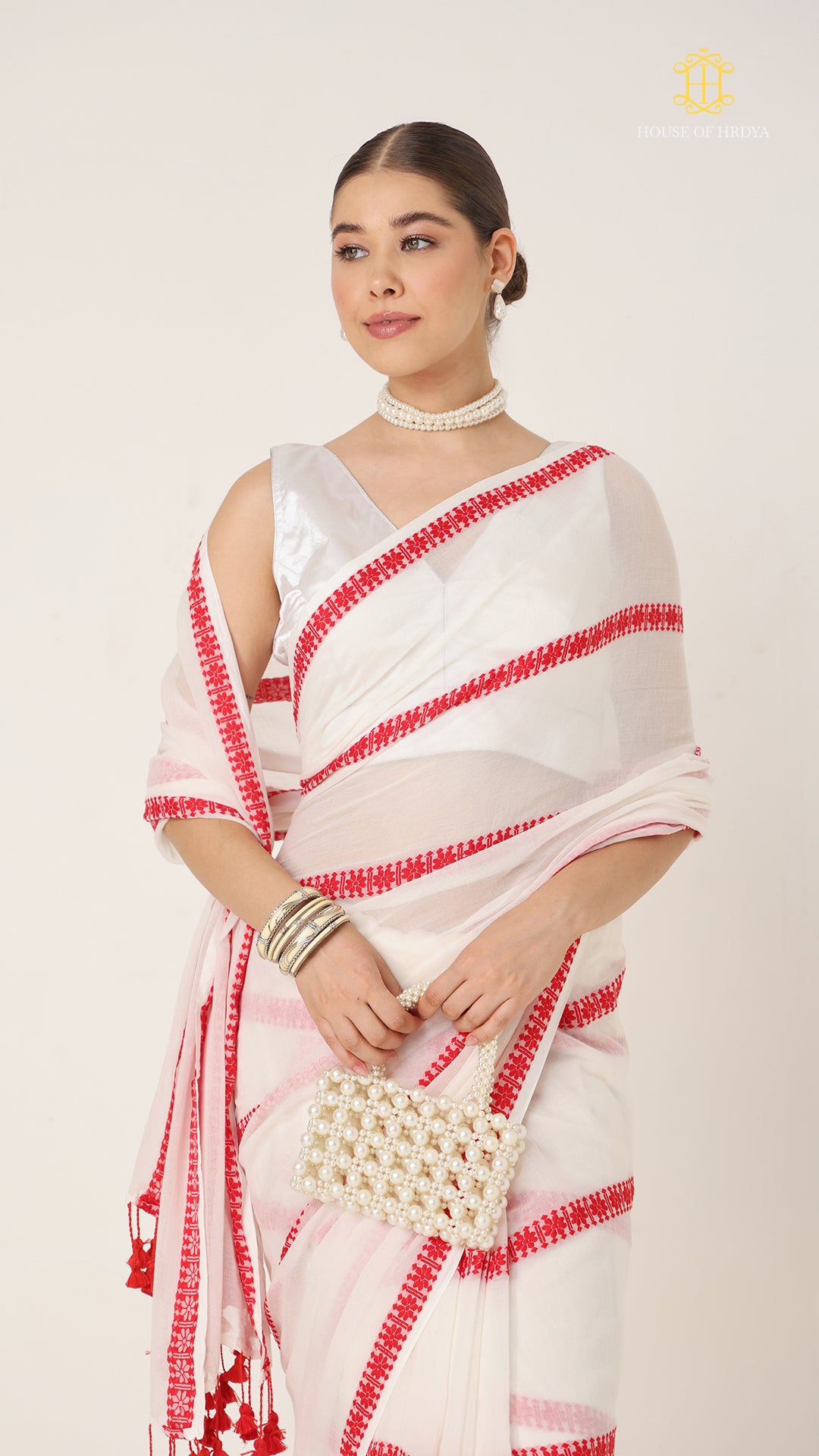 Red White Puja Collection Saree