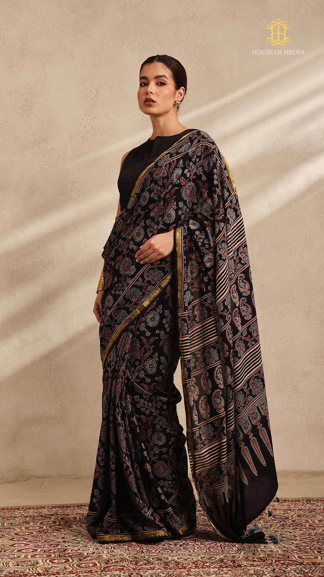 Ajrakh Mul Cotton Saree Secondary image