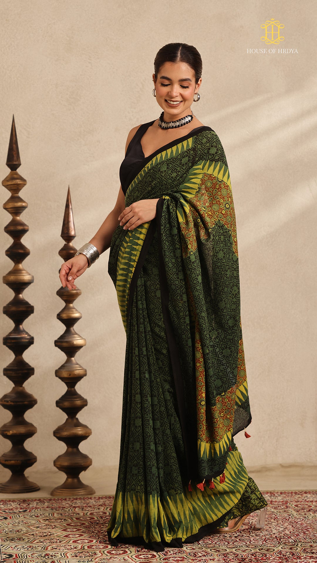 Ajrakh Mul Cotton Saree Secondary image