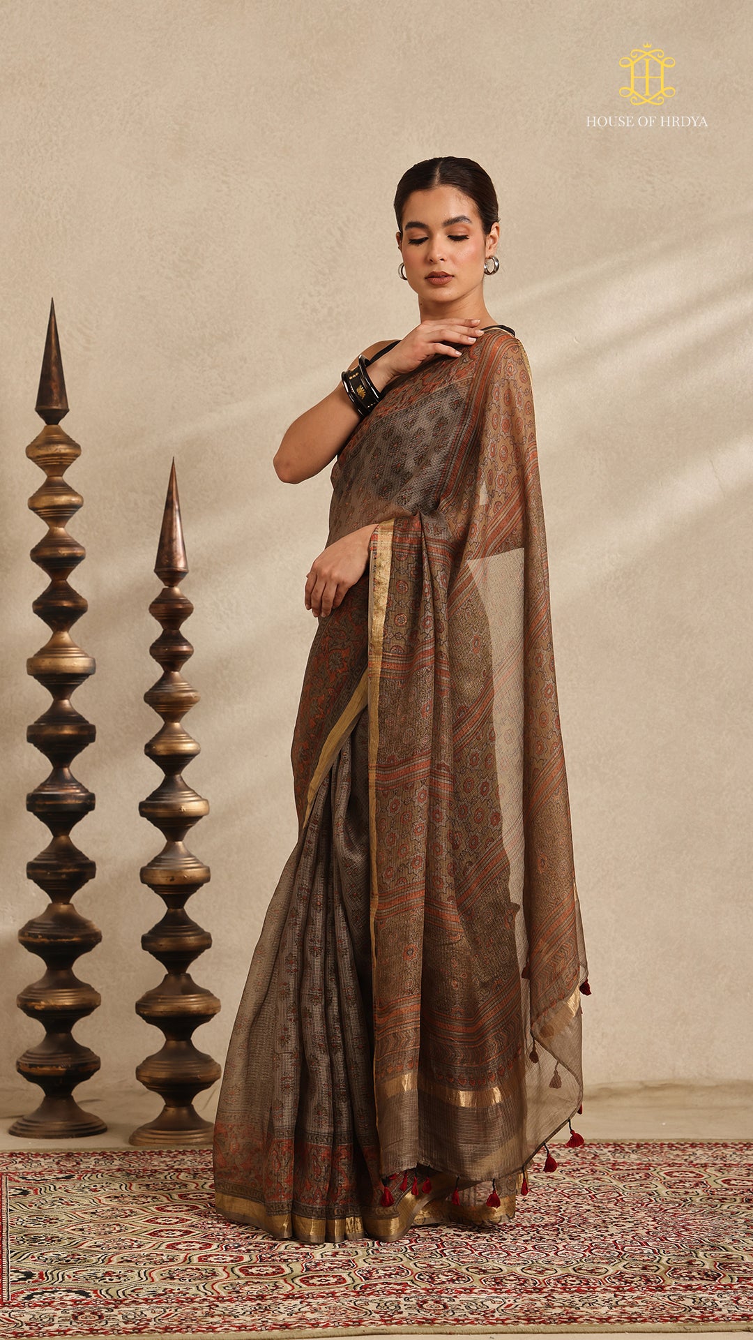 Ajrakh Kota Silk Saree Secondary image