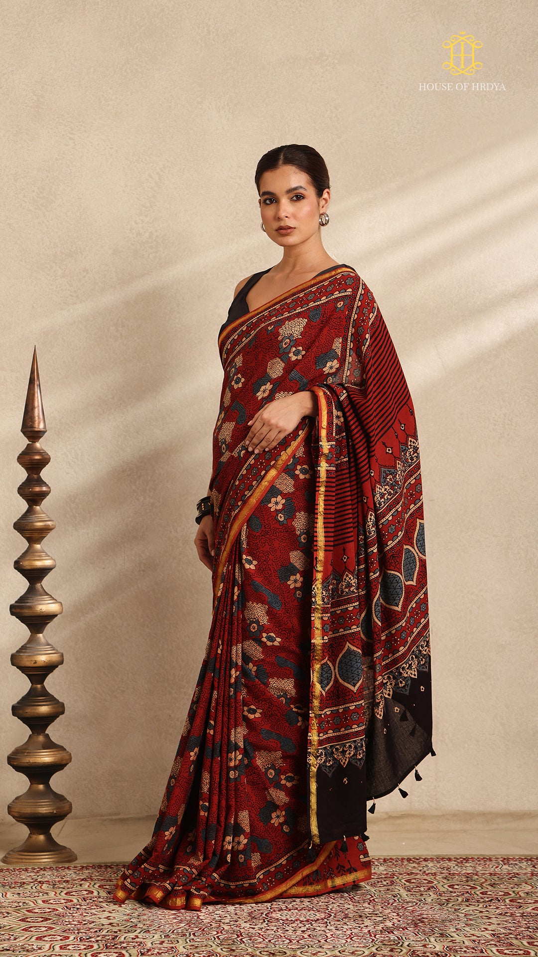 Ajrakh Mul Cotton Saree
