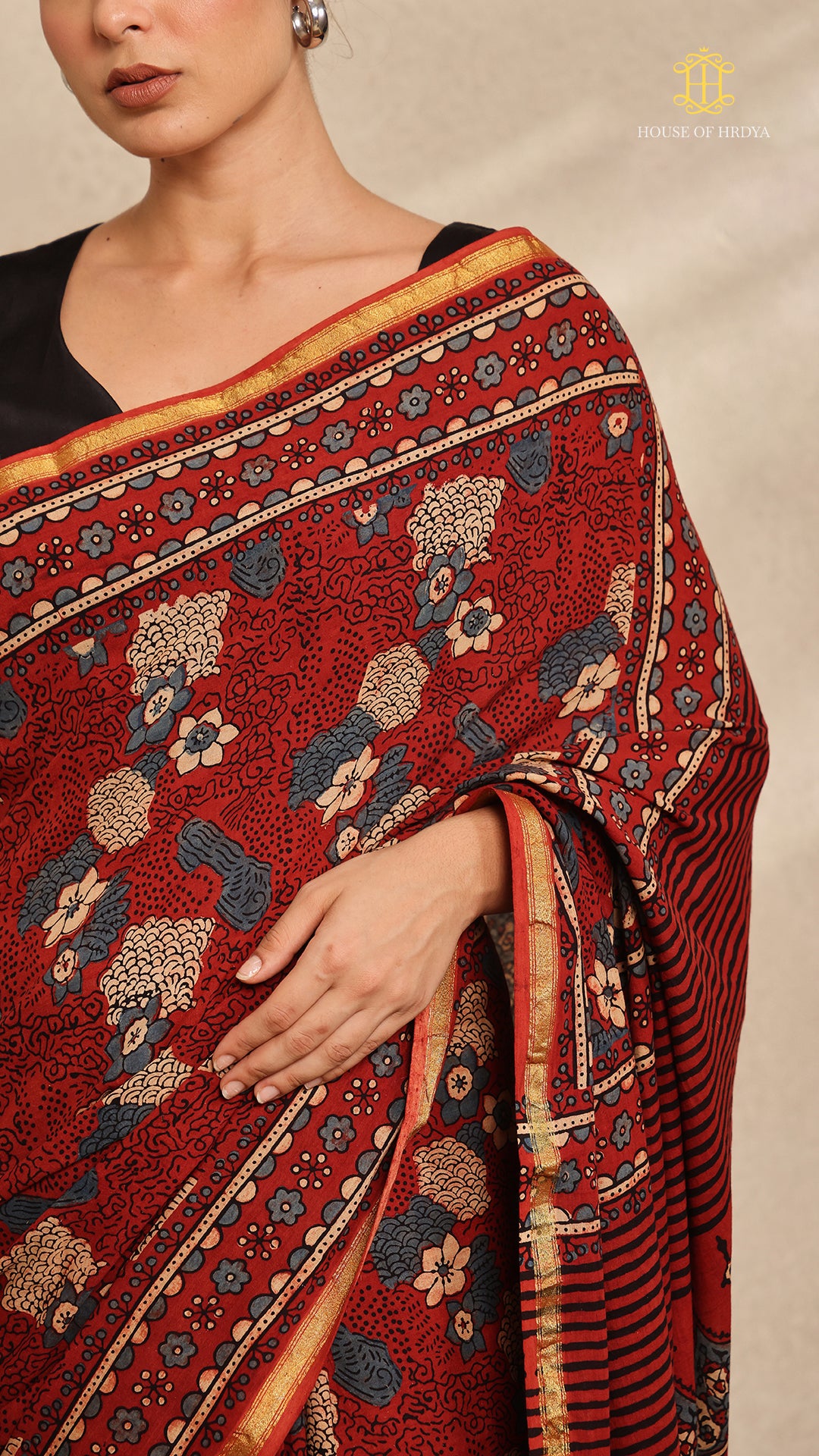 Ajrakh Mul Cotton Saree