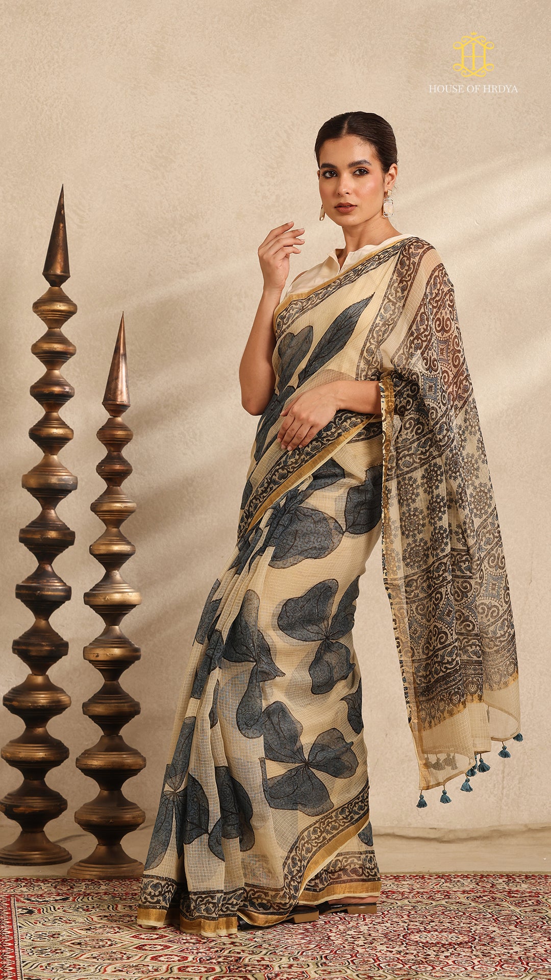Ajrakh Kota Doria Saree Secondary image