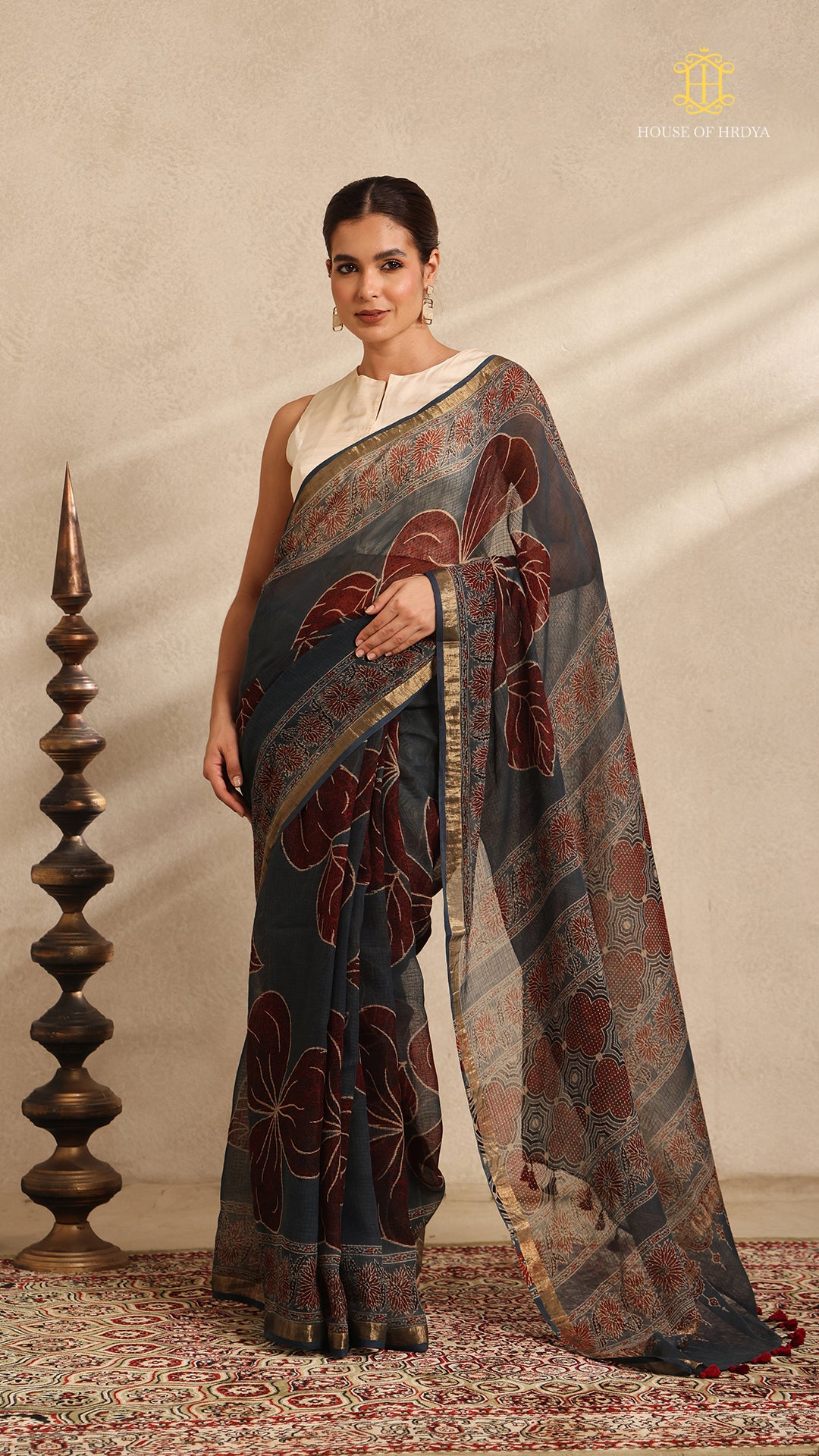 Ajrakh Kota Doria Saree Secondary image