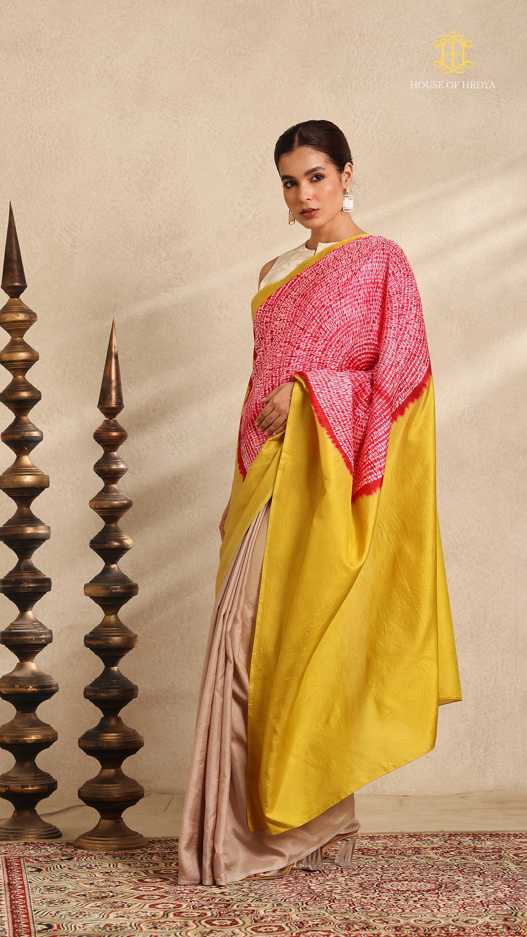 Shibori Yellow Grey Ombre Shoulder Red Pattern