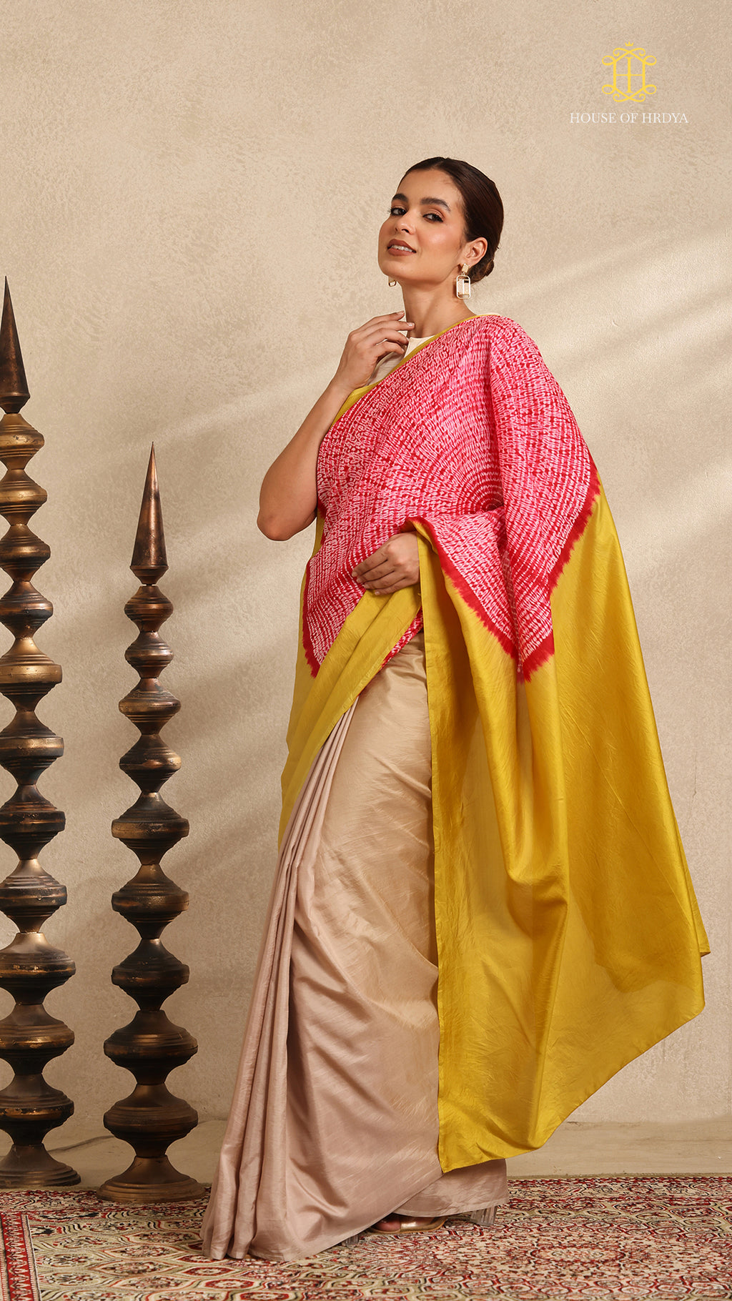 Shibori Yellow Grey Ombre Shoulder Red Pattern