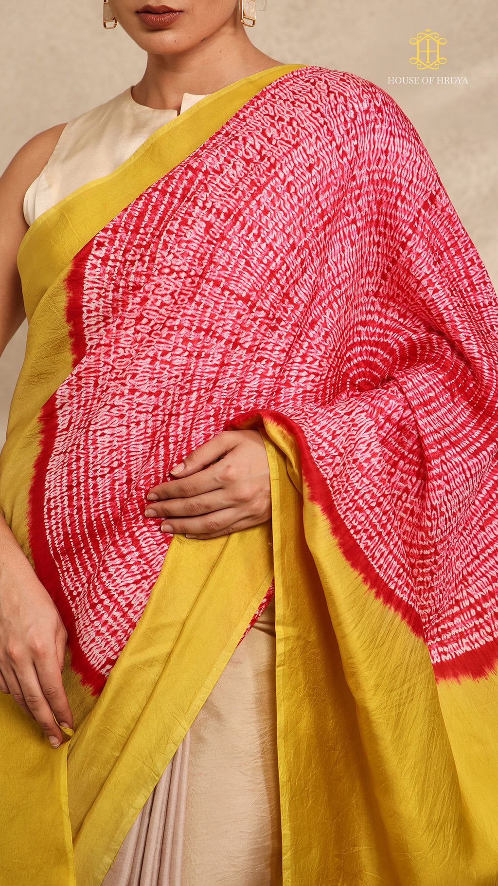 Shibori Yellow Grey Ombre Shoulder Red Pattern
