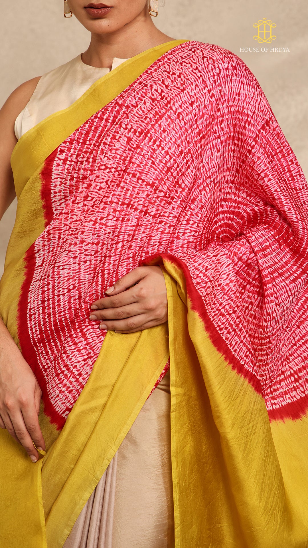 Shibori Yellow Grey Ombre Shoulder Red Pattern
