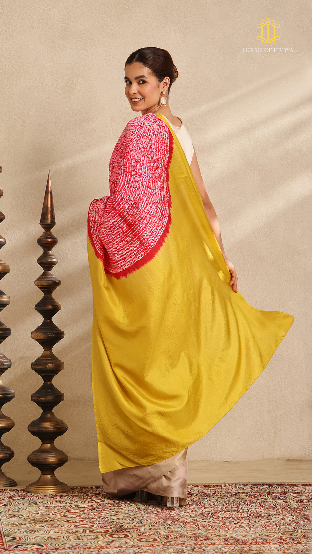 Shibori Yellow Grey Ombre Shoulder Red Pattern