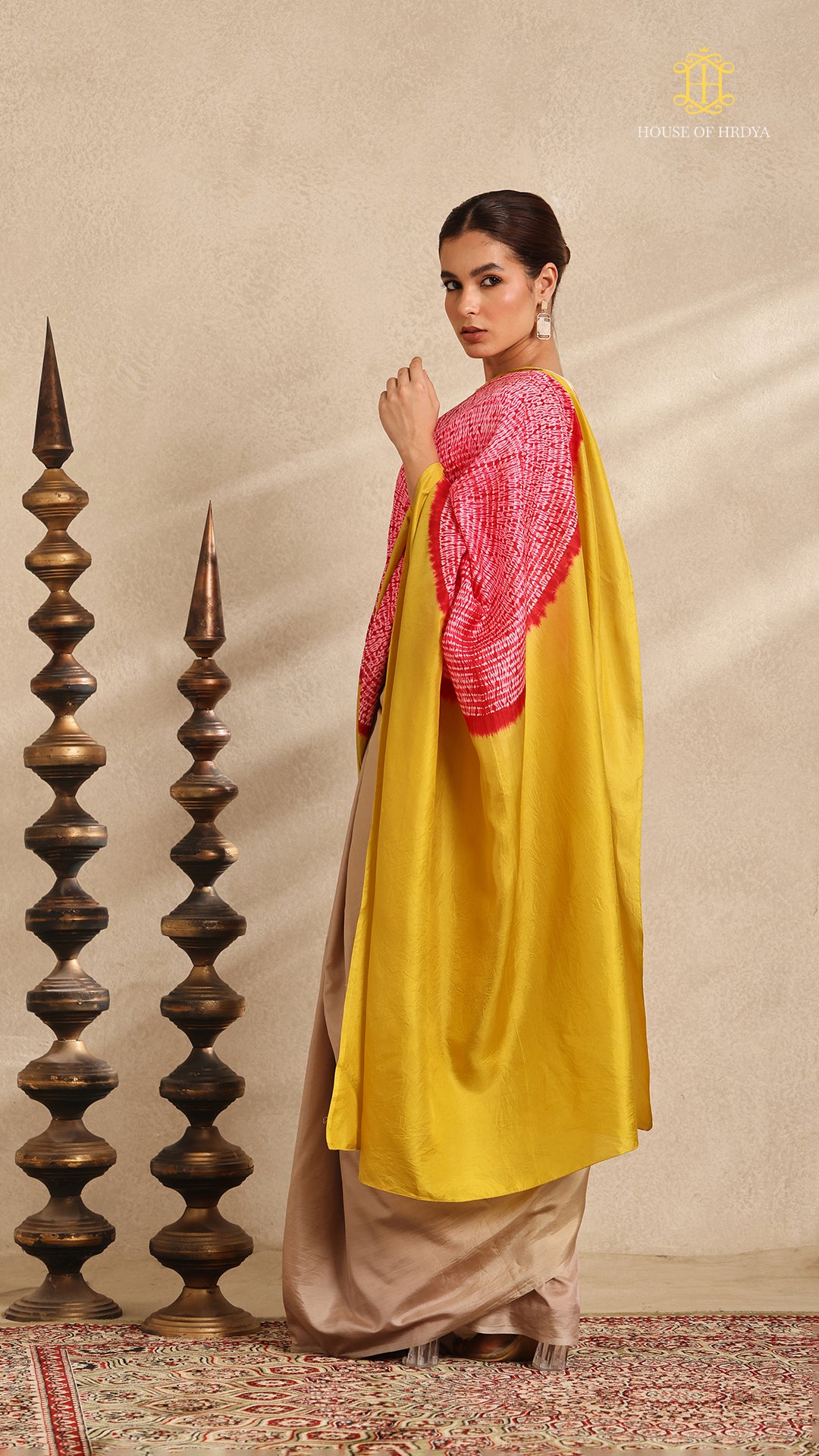 Shibori Yellow Grey Ombre Shoulder Red Pattern