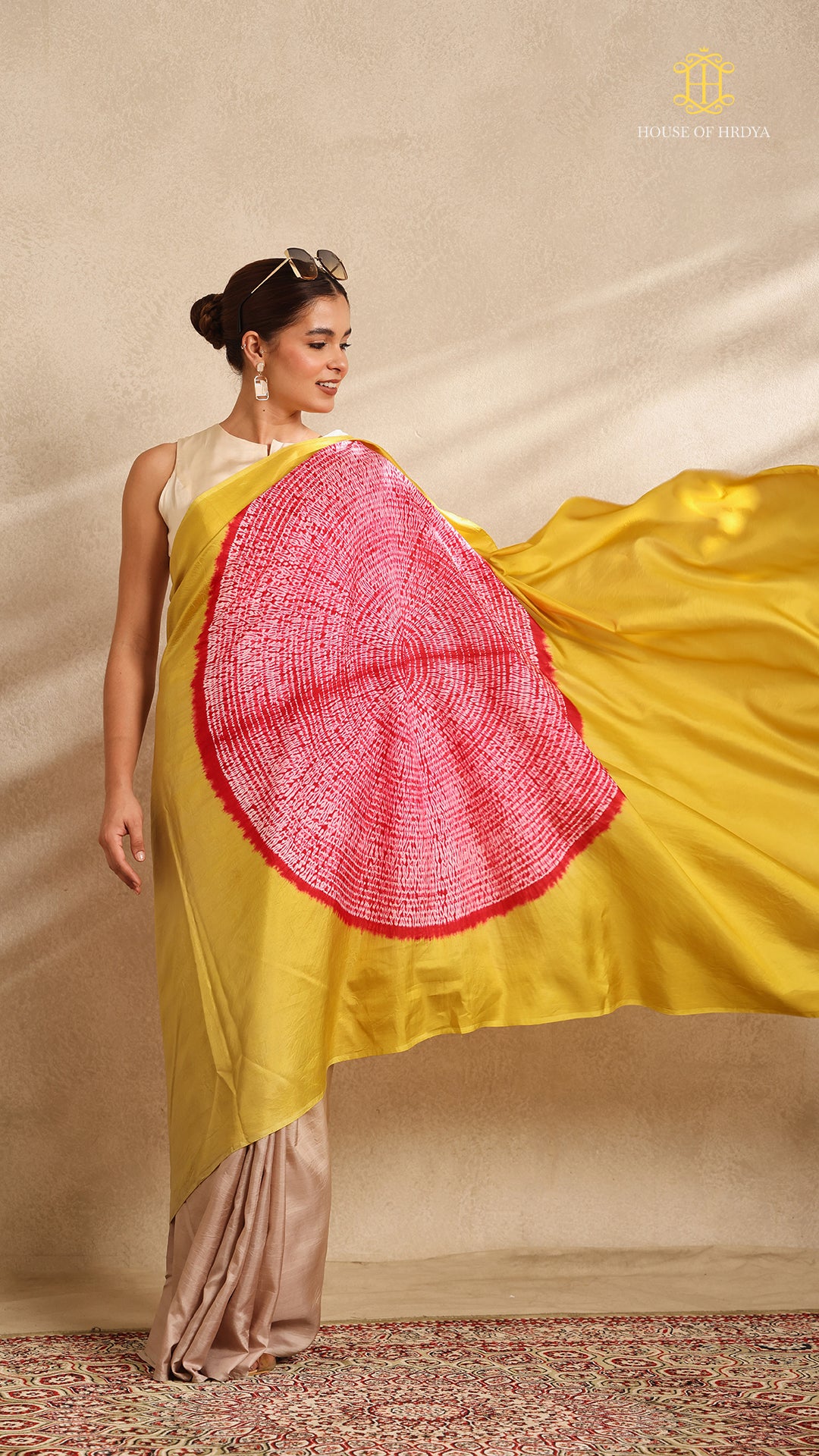 Shibori Yellow Grey Ombre Shoulder Red Pattern