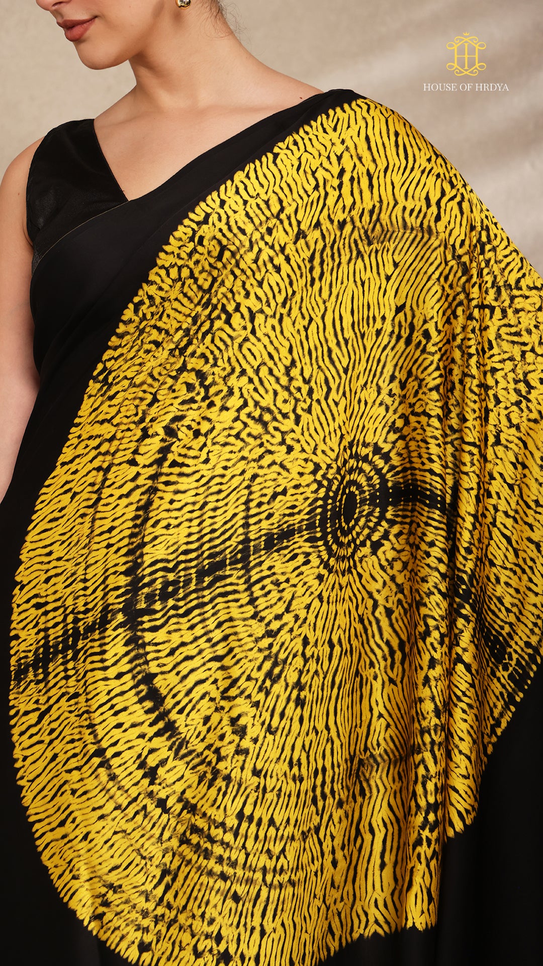 Baandh Black Modal Silk Yellow Shibori Main image