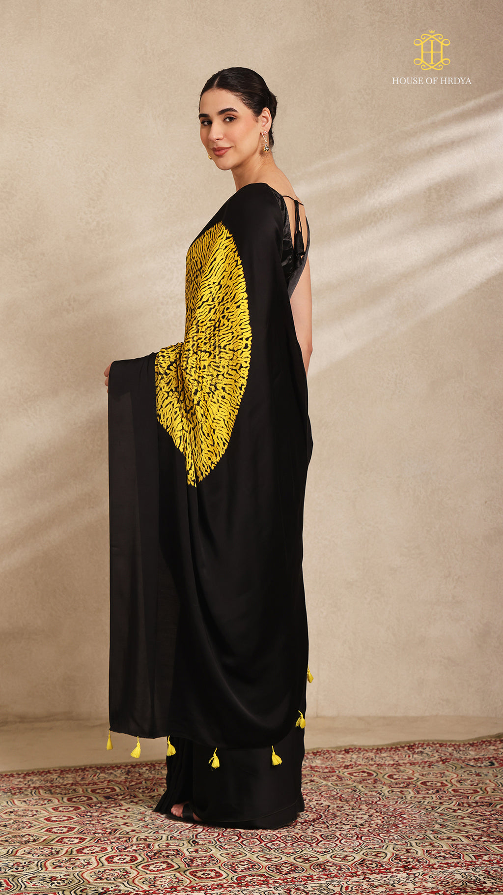 Baandh Black Modal Silk Yellow Shibori