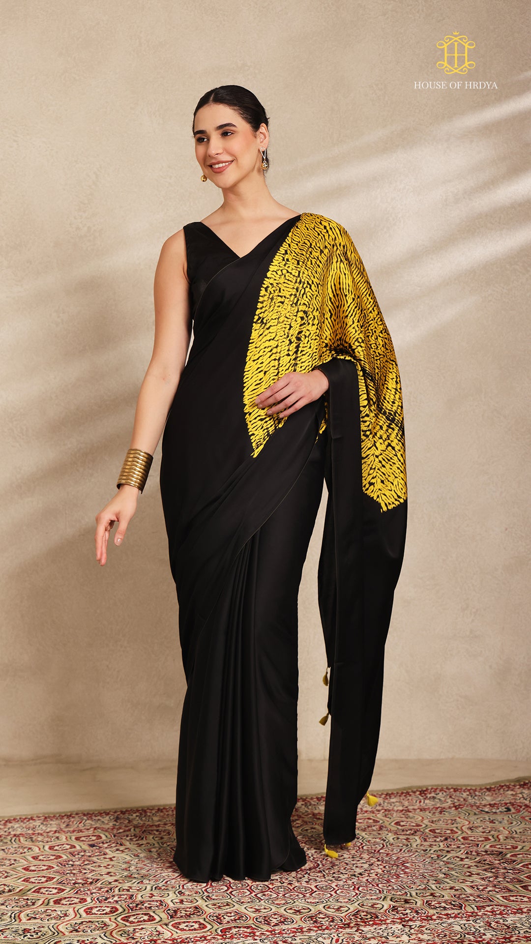 Baandh Black Modal Silk Yellow Shibori