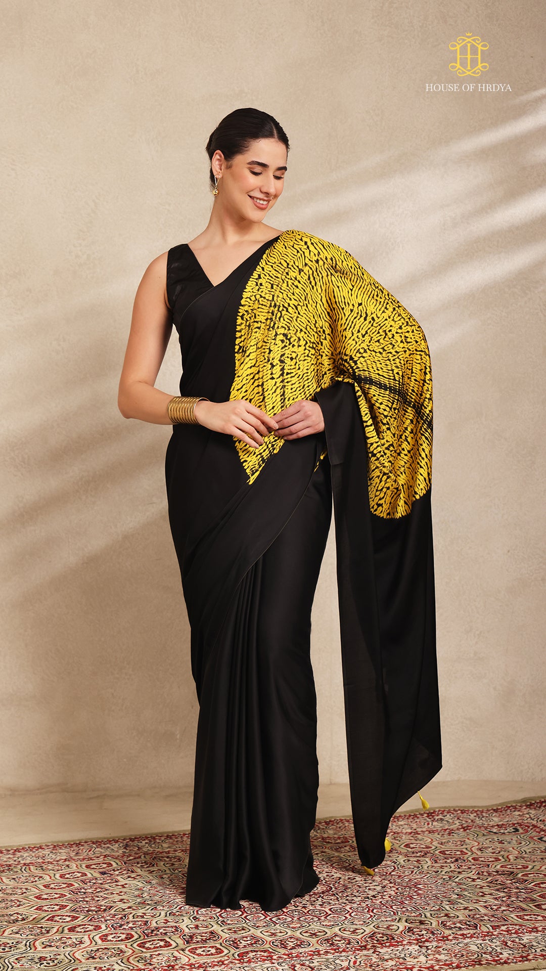 Baandh Black Modal Silk Yellow Shibori