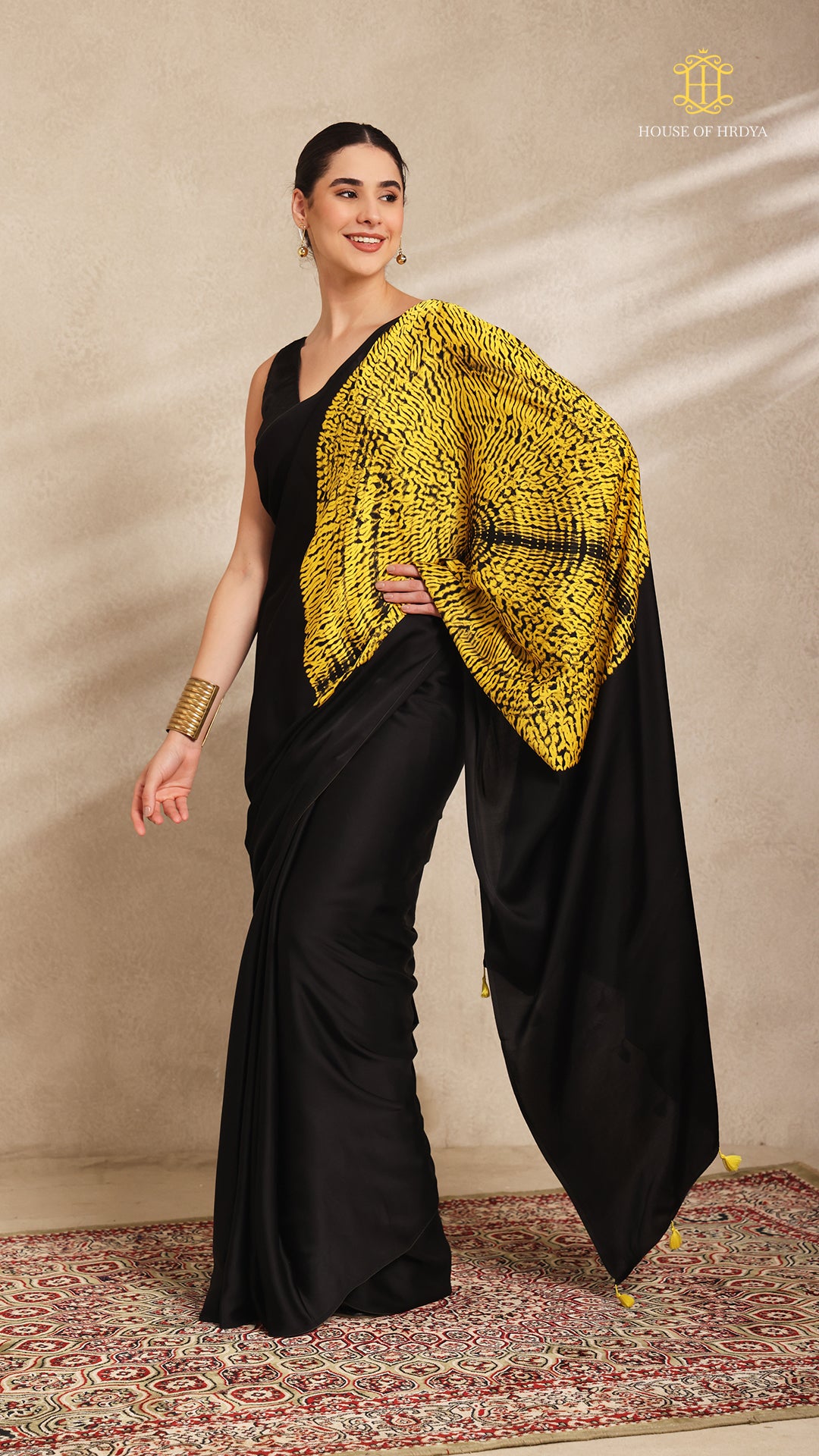 Baandh Black Modal Silk Yellow Shibori