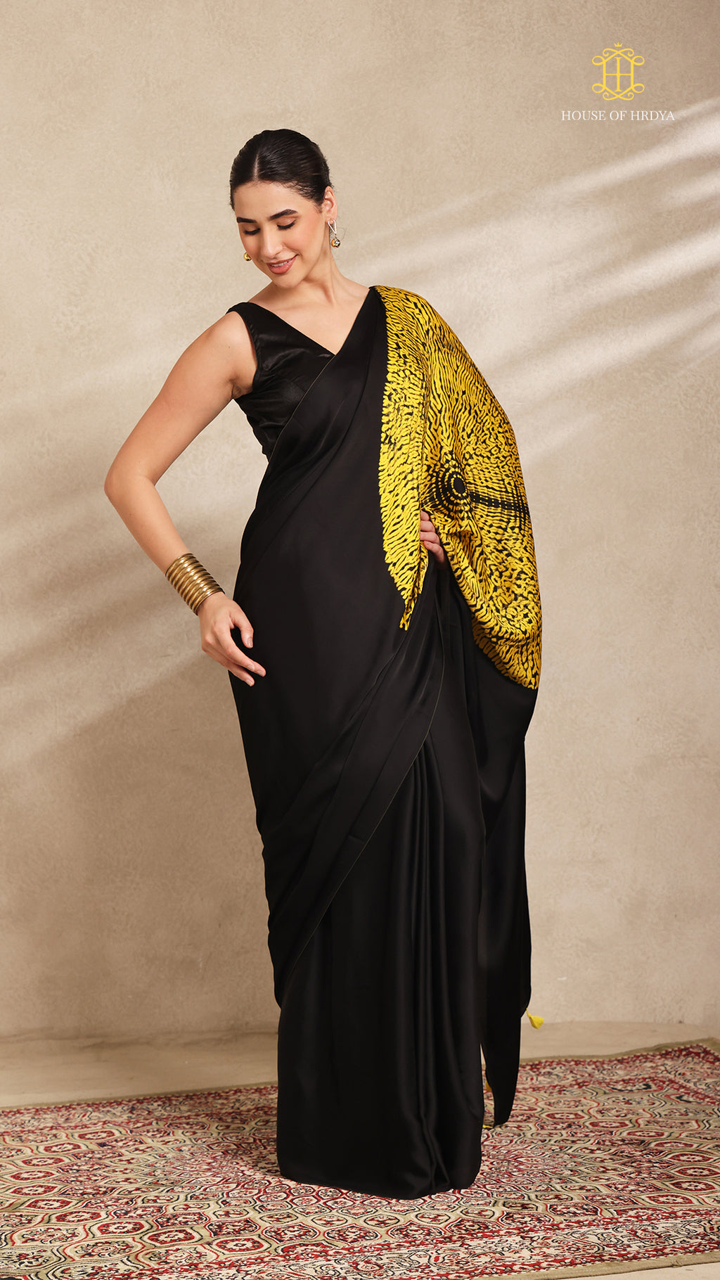 Baandh Black Modal Silk Yellow Shibori