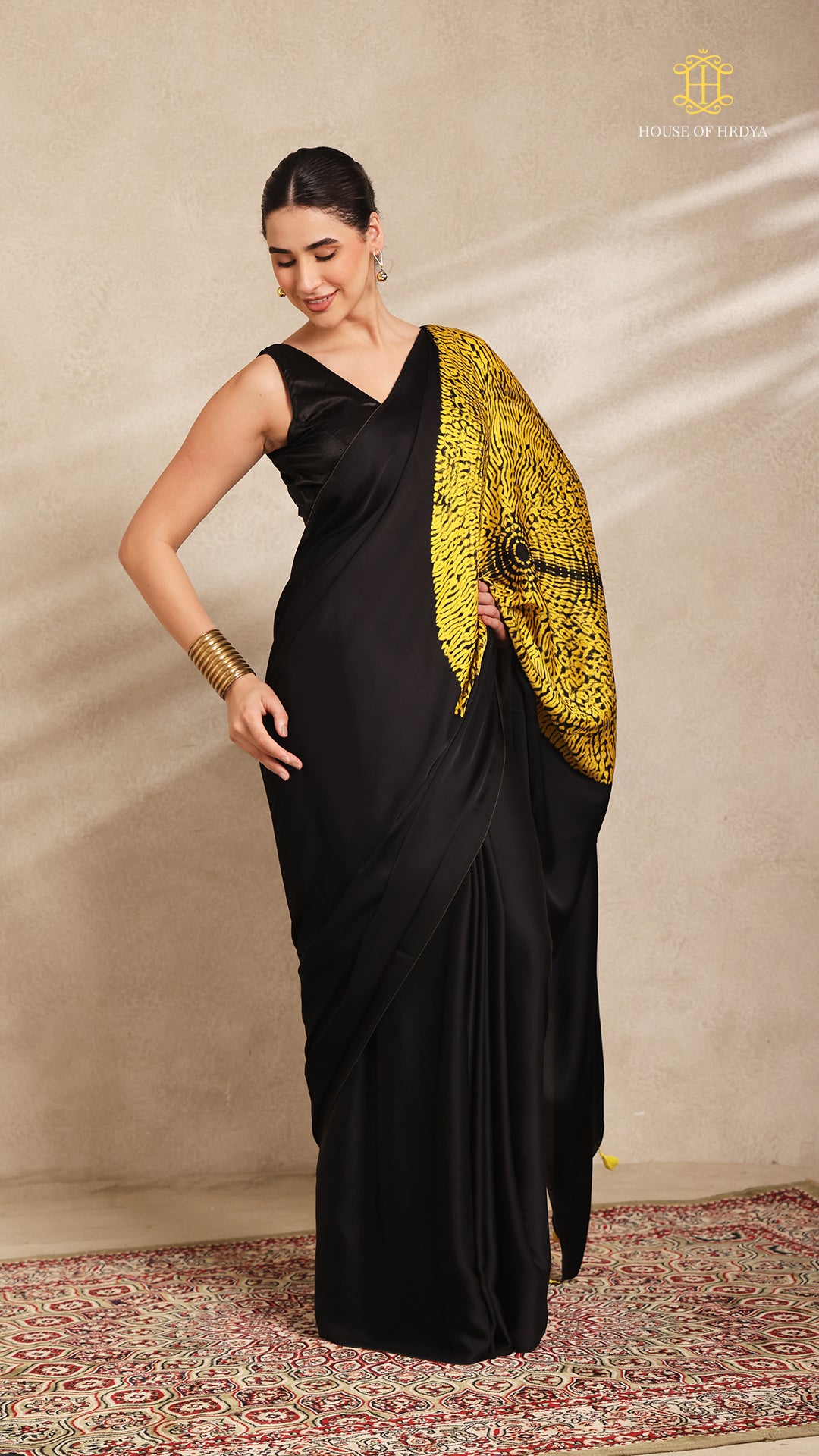 Baandh Black Modal Silk Yellow Shibori