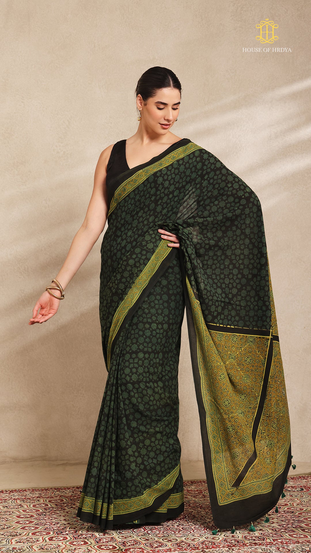 Ajrakh Mul Cotton Saree Secondary image