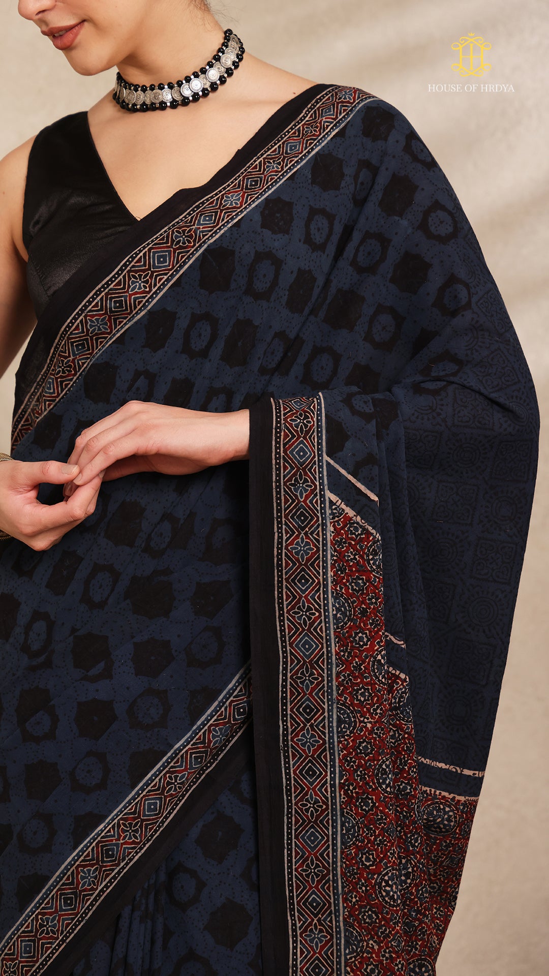 Ajrakh Mul Cotton Saree