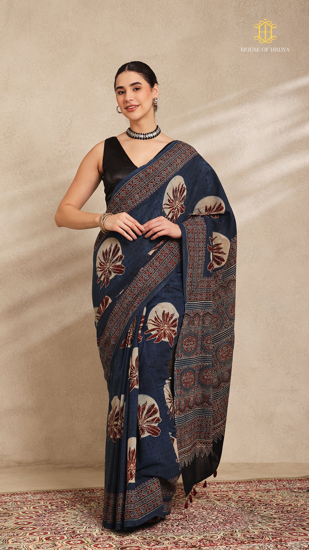Ajrakh Mul Cotton Saree Secondary image