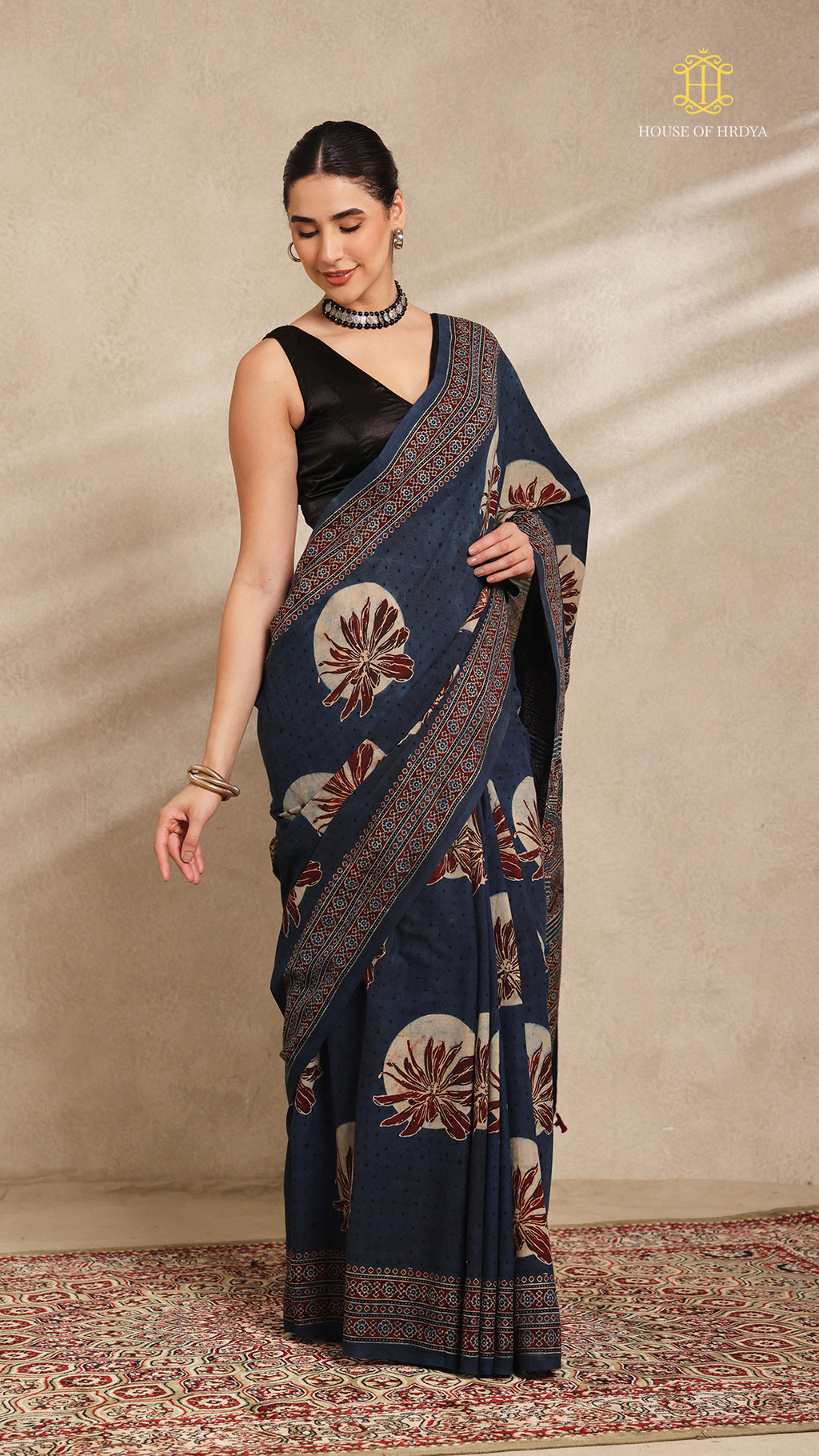 Ajrakh Mul Cotton Saree