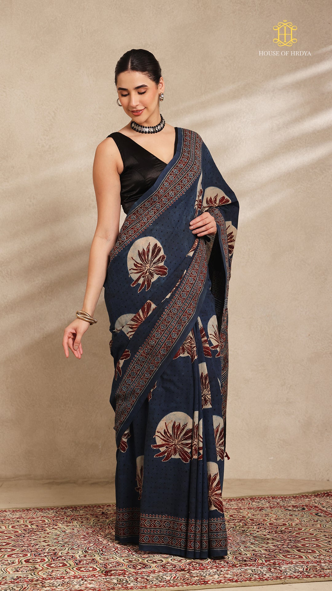 Ajrakh Mul Cotton Saree