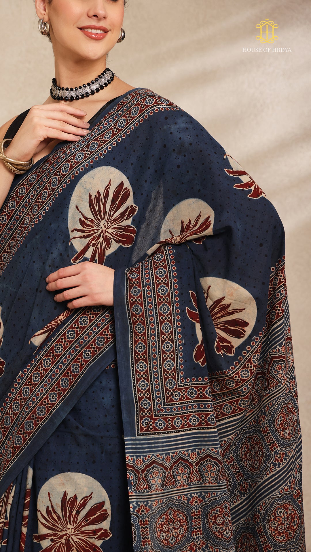 Ajrakh Mul Cotton Saree